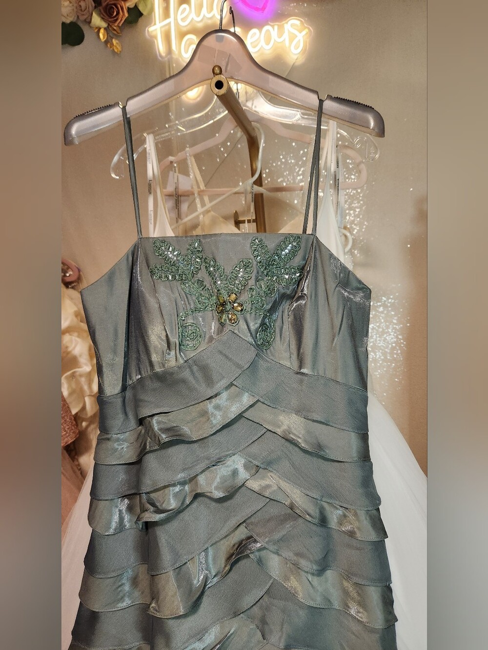 Vintage Alex Evenings Size 8 Green Tiered Evening Gown with Jacket - Picture 9 of 12